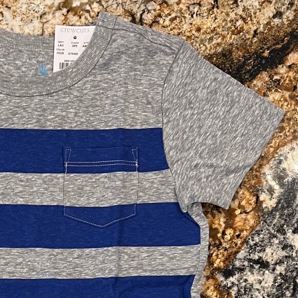 NWT J. Crew Kids' Grey and Blue Striped Pocket Crewneck T-Shirt - Picture 3 of 9